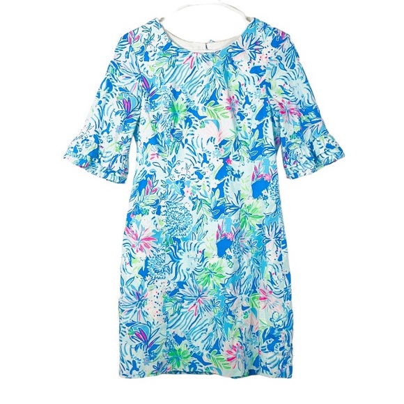 Lilly Pulitzer Fiesta Stretch Dress Coastal Blue Lion turquoise white pink - Picture 6 of 15